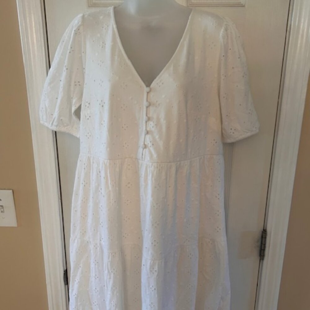 NWT Loft White Eyelet Tiered Swing Dress